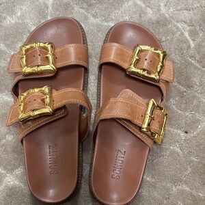 SCHUTZ Tan Sandals with Gold Accents
